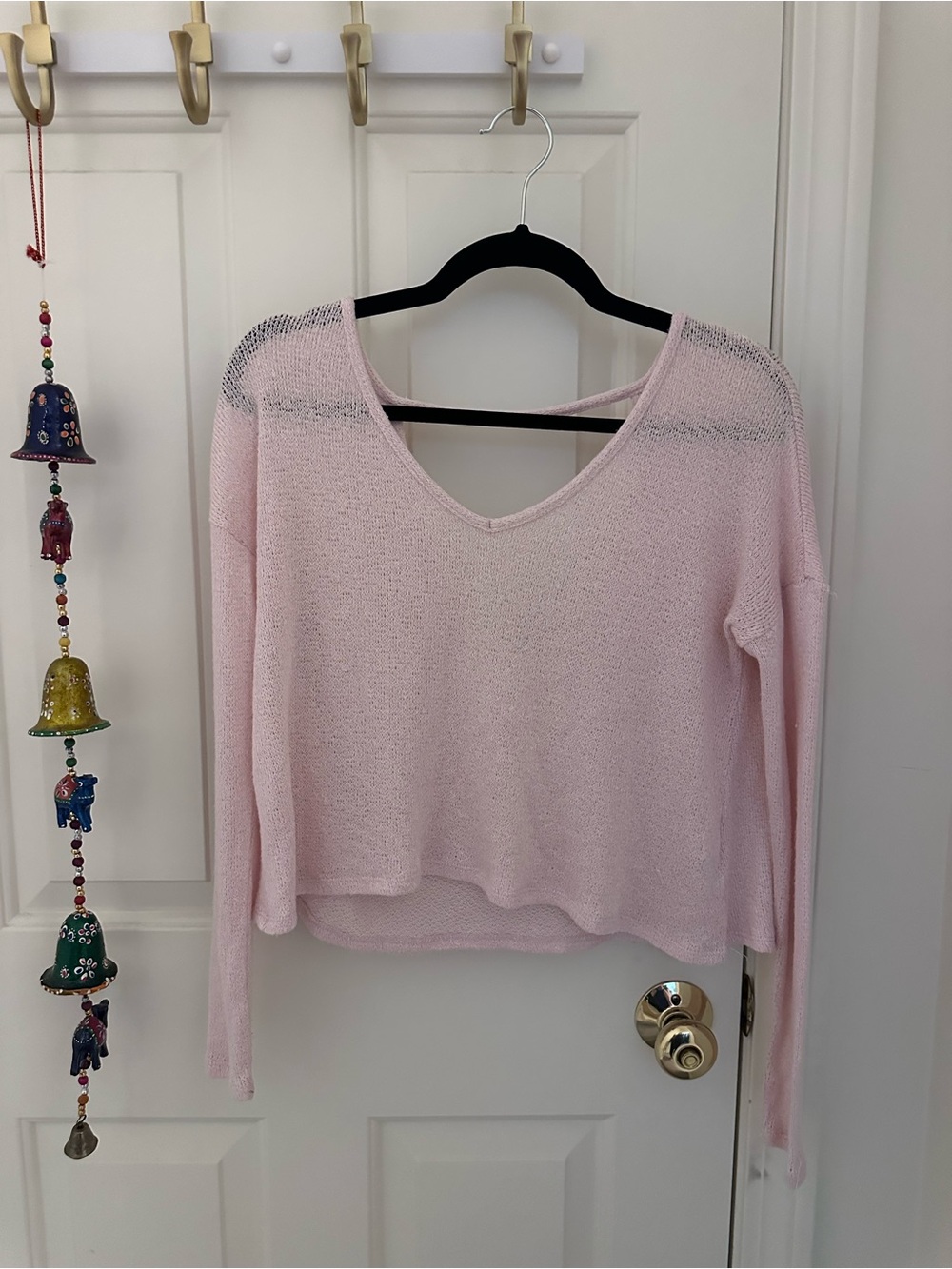 Garage Light Pink V-Neck Sheer Knit Sweater